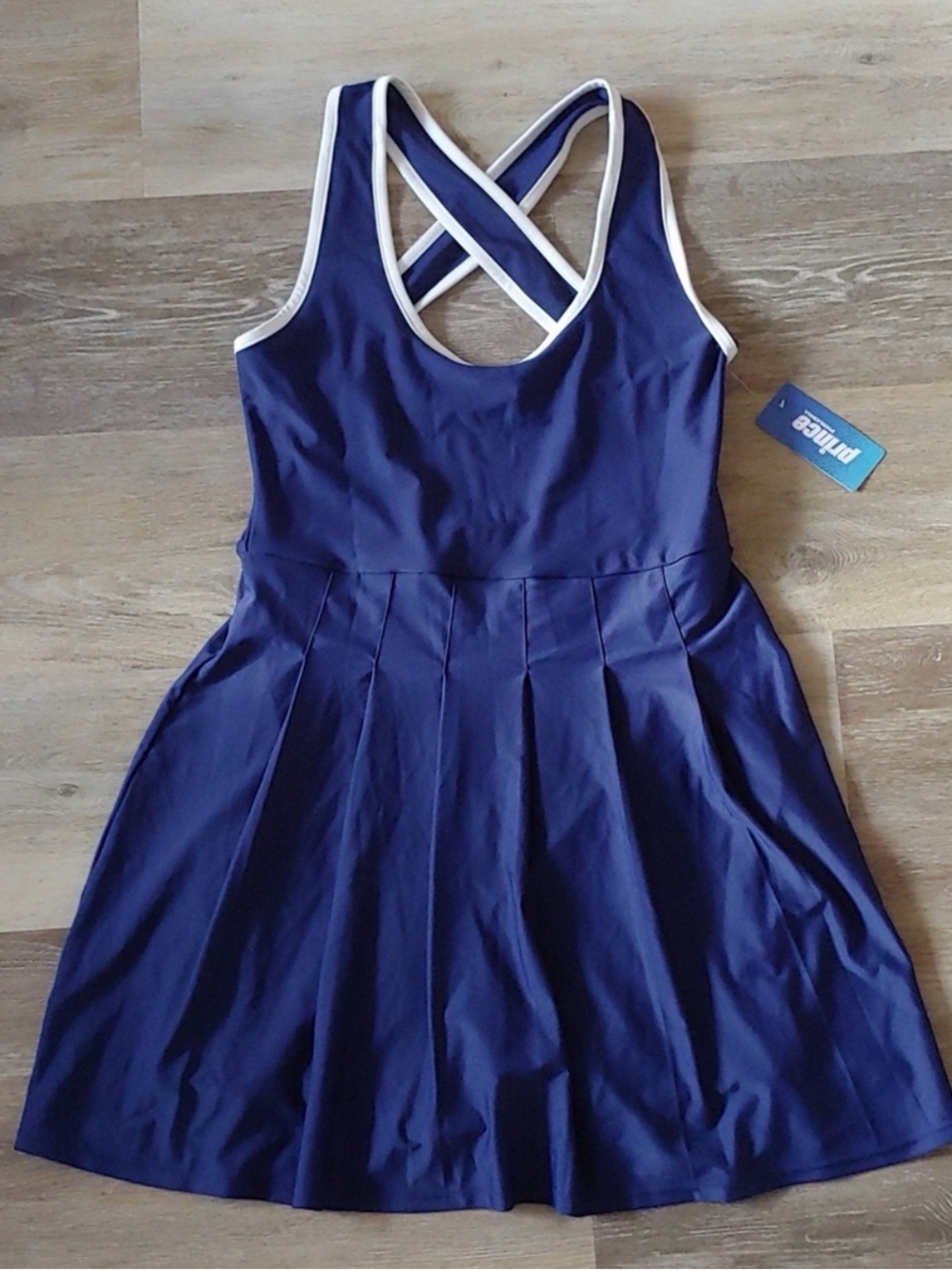 Prince Navy Dress with White Trim and Crossback Straps
